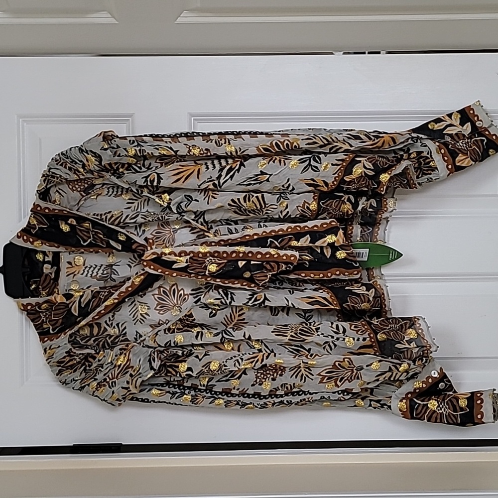 Farm Rio  Floral Tapestry Embroidered Bishop-Sleeve Blouse - Picture 8 of 10